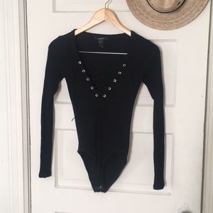 Black Lace Up Body Suit